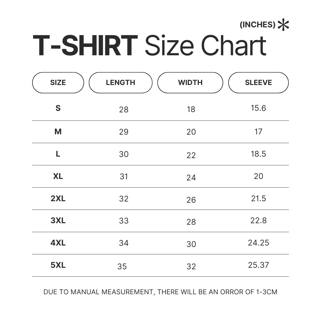 T shirt Size Chart 1 - My Singing Monsters Shop